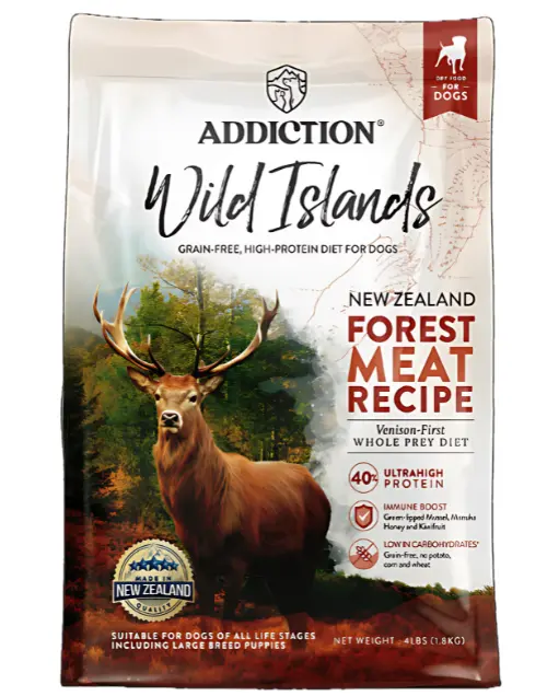 front view of the package of addiction forest meat recipe